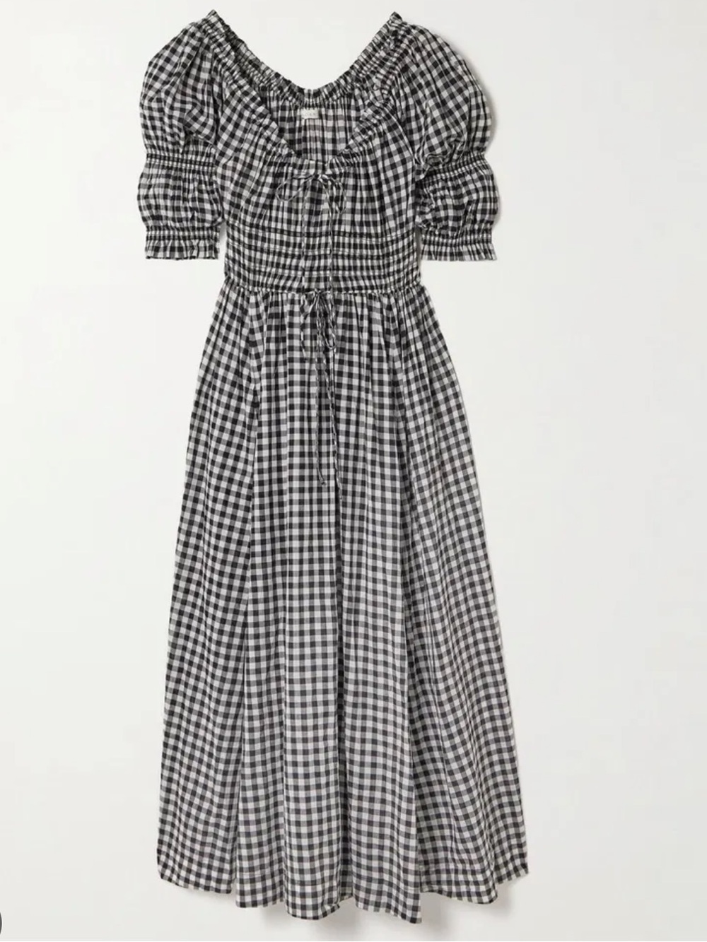 Ischia Shirred Gingham Cotton-Voile Midi Dress xxs/ NWT